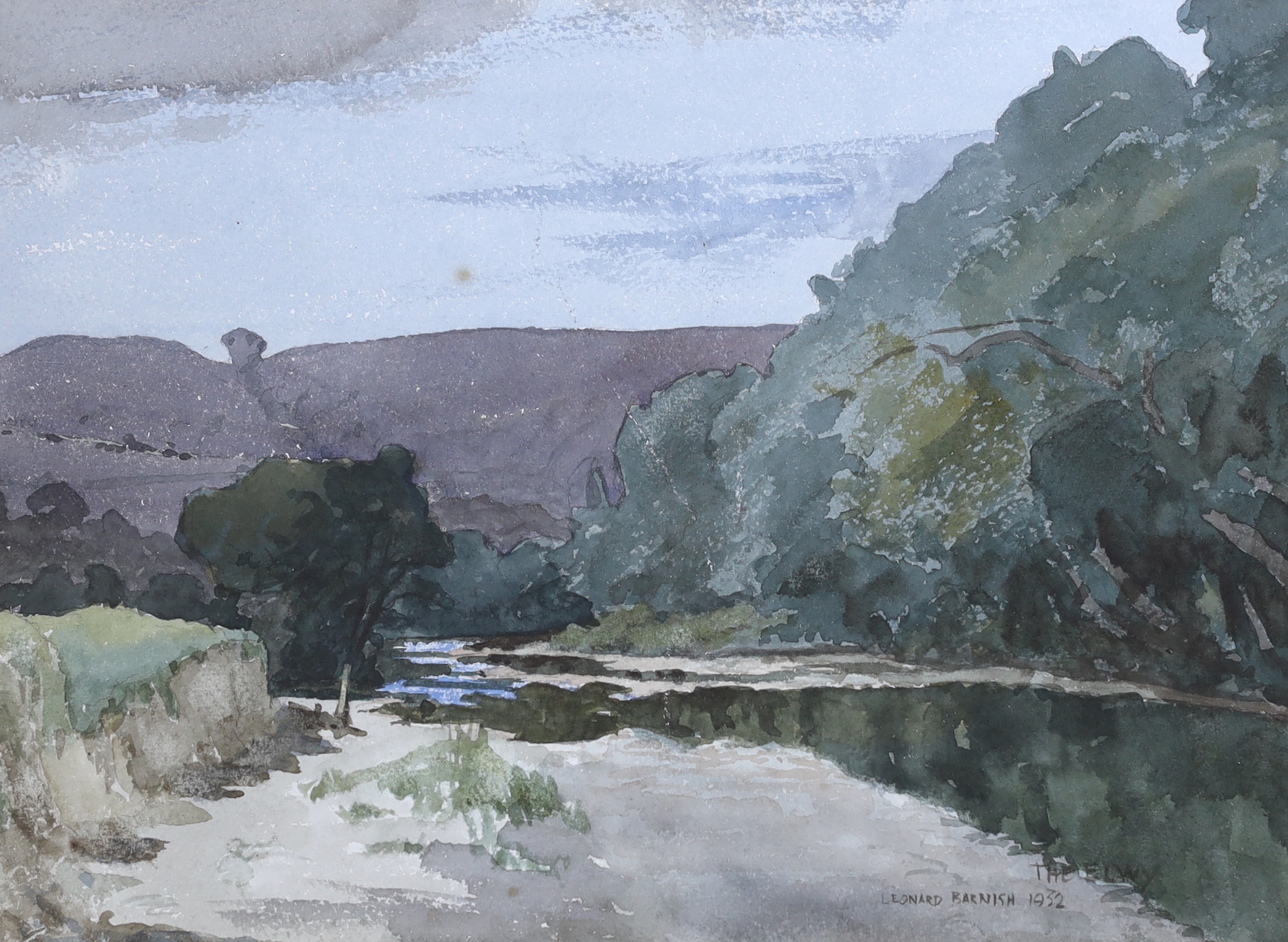 Leonard Barnish (1884-1975), watercolour, Mountainous River landscape, signed and dated 1952, 27 x 37cm